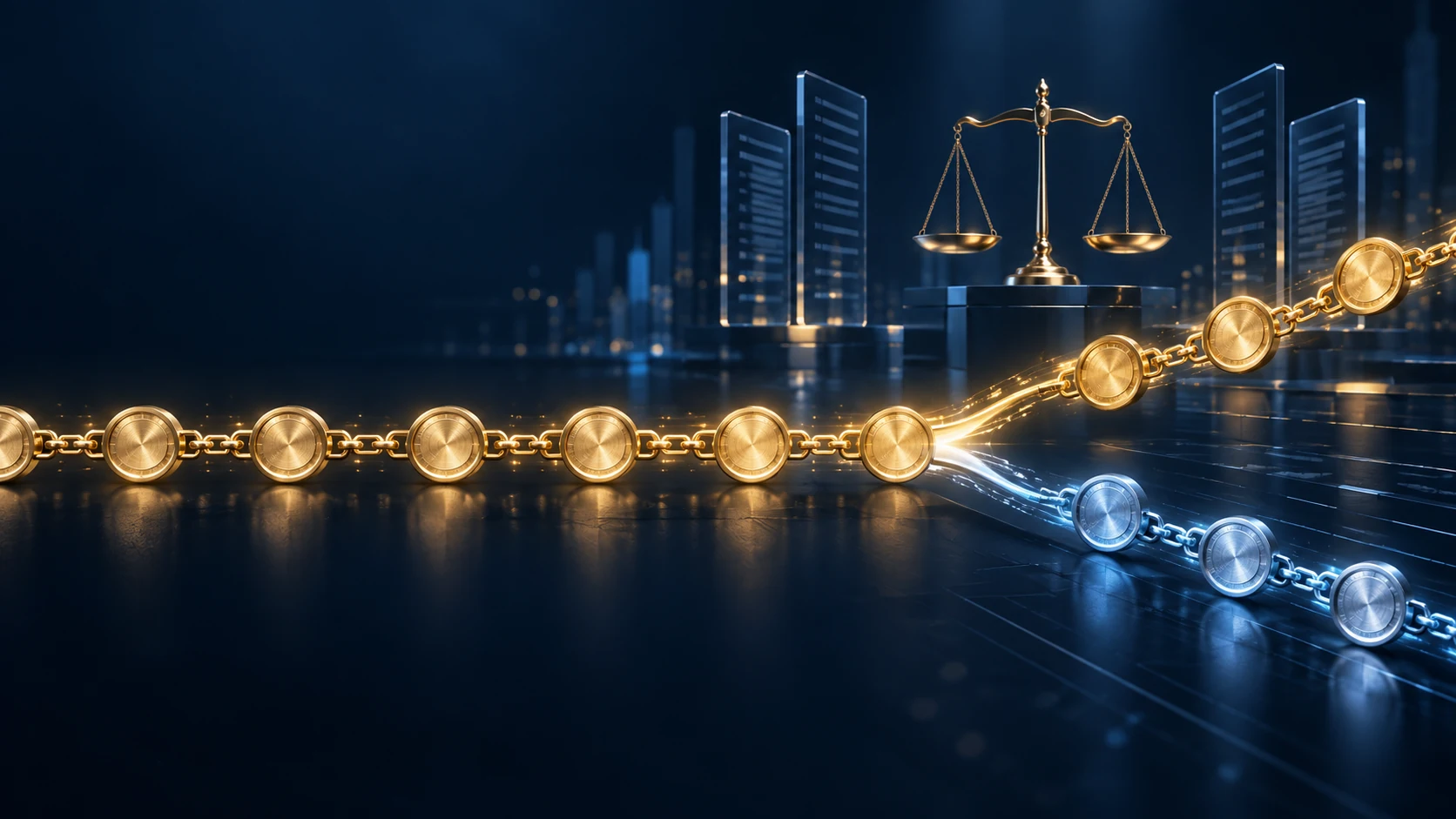 Eine Blockchain teilt sich in zwei digitale Wertstränge